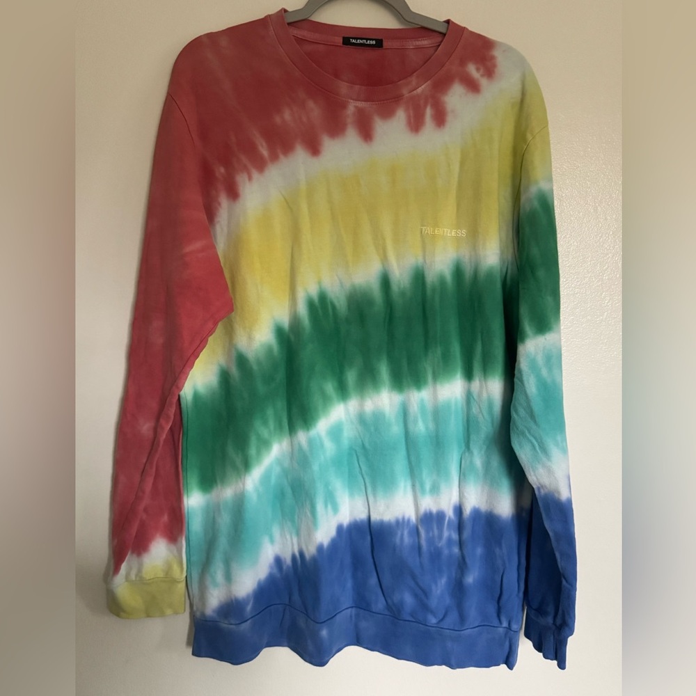 TALENTLESS Pride Rainbow Tie Dye Long Sleeve Shirt -Men's Size Large 100% Cotton